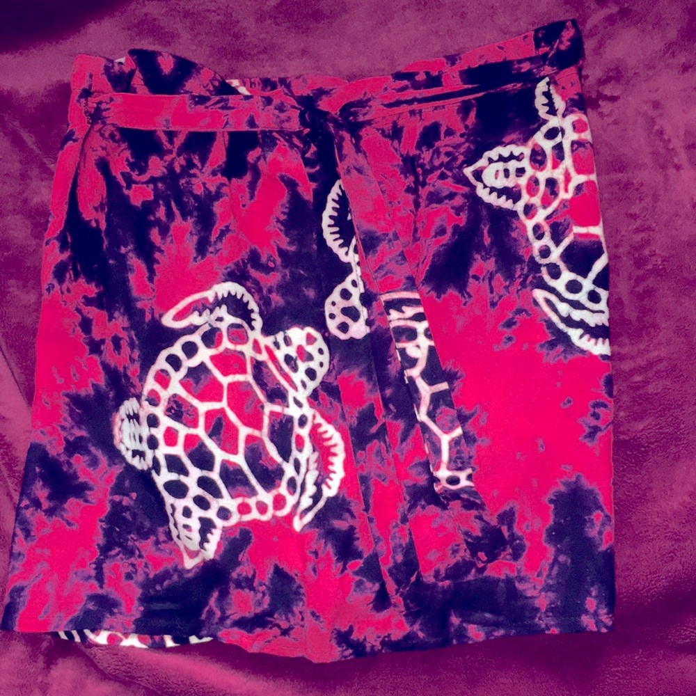 NWOT PINK & Navy blue tie dye sarong w sea turtle  - OS (c measurements)
